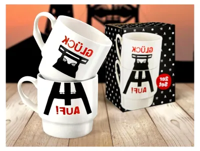 Produktbild von Kaffeebecher Set, Stapeltassen, Glück auf, Porzellan, 8,5cm x 14,5cm, 330ml