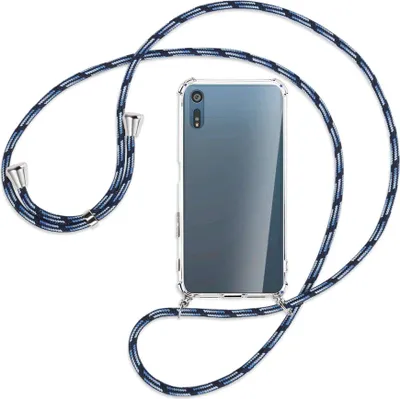 Produktbild von Handykette Backcover-Schutzhülle mit Band (Metall silberfarben) für Sony Xperia XZ, XZs - Blautöne