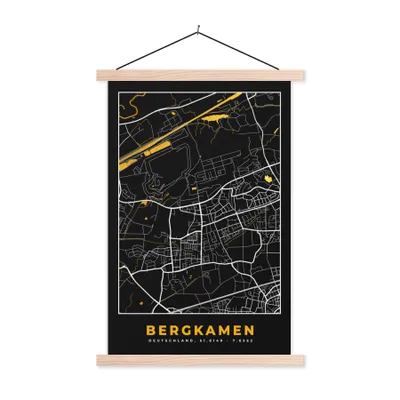 Produktbild von MuchoWow® Textilposter Stadtplan - Karte - Bergkamen - Gold - Deutschland - Karte 120x180 cm mit holzfarbenen Rahmen - Textil-Plakat