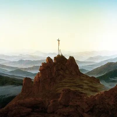 Produktbild von Caspar David Friedrich Kunstdruck Bild - Morgen Im Riesengebirge, 1810, Detail (70 x 70 cm)