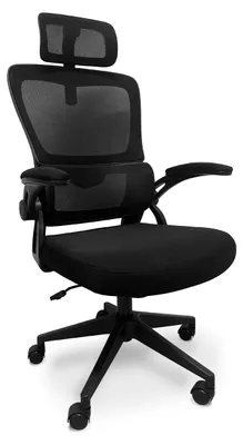 Zdjęcie produktu dla Lyn - Ergonomiczny fotel biurowy z regulacją wysokości, zagłówkiem, podparciem lędźwiowym i kółkami obrotowymi - czarny