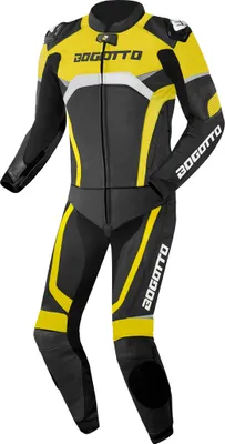Obrázek produktu pro Bogotto Misano 2-dílná kožená kombinéza na motorku, černá/bílá/neonově žlutá, 52 let