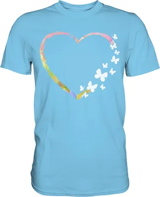 Produktbild von Buntes Herz Schmetterlinge T-Shirt – Sky Blue / L