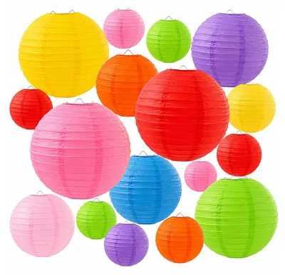 12 bunte Papierlaternen, 4 Größen, rund, für Partys und Dekoration