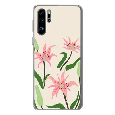 Produktbild von MuchoWow® Handyhülle Schutzhülle Hülle für Huawei P30 Pro Blume - Rosa - Blätter Silikon Softcase Handy Hülle - Schutzdeckel