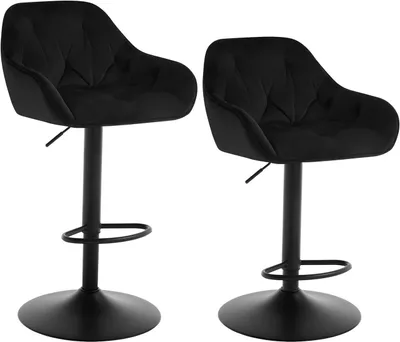 Image de Tabouret de bar pivotant avec accoudoirs et repose-pieds, lot de 2 | Noir | 37x37,5x84cm