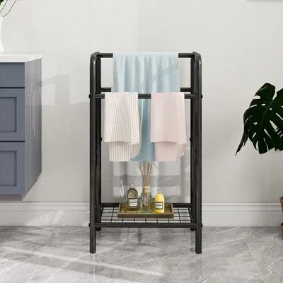 Zdjęcie produktu dla Ibenzoa® Wolnostojący wieszak na ręczniki – 3 poziomy, stal nierdzewna, oszczędza miejsce, wymiary: 43 x 27 x 76 cm