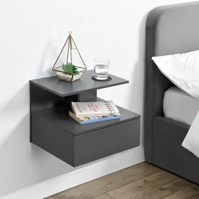 Image de Étagère murale 'Amberg' Table de nuit suspendue 40 x 35 x 31 cm avec tiroir et 2 étagères Gris foncé