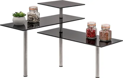 Produktbild von bremermann Eckregal, Küchenregal, aus Glas und rostfreiem Edelstahl, schwarz