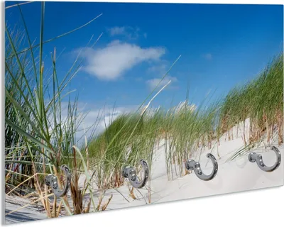 Produktbild von Wallario Schlüsselbrett aus Glas, Motiv: Düne am Strand unter blauem Himmel, 30 x 20 cm mit 4 Haken
