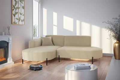 Produktbild von Ecksofa Designersofa VALENCIA XS in Stoff Quelle Beige Ottomane Links