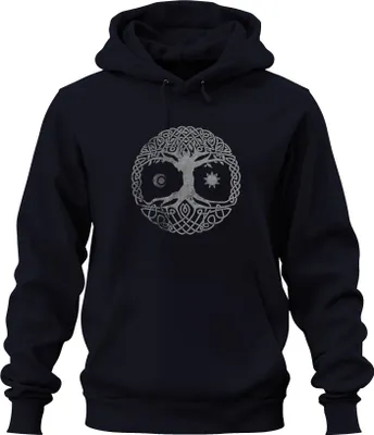 Obrázek produktu pro Keltský strom života Moon Sun Celtic Knot Yggdrasil Uni mikina s kapucí, Navy, S