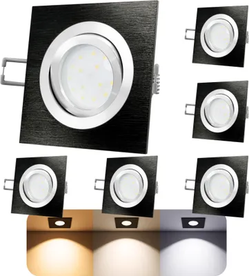 Produktbild von SSC-LUXon 6er Set LED Decken Einbaustrahler flach dimmbar 30mm - 3-in-1 Lichtfarbe umschaltbar - QF-2 eckig Alu schwarz gebürstet 230V 6W