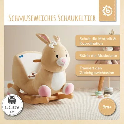 Produktbild von Bieco Plüsch Schaukeltier Hase Hopsi, 60 cm | Kinder Schaukelstuhl mit Sicherheitsgurt | Baby Schaukel | Schaukel Kleinkind | Schaukeltier Baby | Baby Schaukelwippe ab 9 Monate | Schaukelpferd Holz