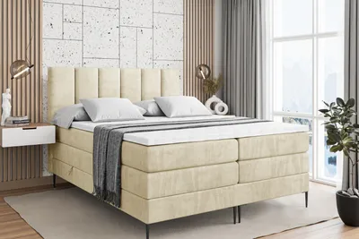 Produktbild von ALTDECOR Boxspringbett mit Schwarz Füßen, Matratze und Lattenrost, Topper, Polsterbett mit Bettkasten, Bett mit Stauraum H3- und H4- Matratze, Doppelbett -BOXI1-FC KING-140x200 - Beige Casablanca