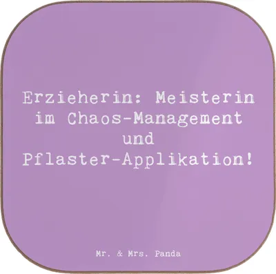 Produktbild von Mr. & Mrs. Panda Getränkeuntersetzer Spruch Erzieherin Chaos-Management - Lavendeltraum - Geschenk, Kindergarten, Berufsleben, Basteln, Geschenke mit Herz, Kindheit