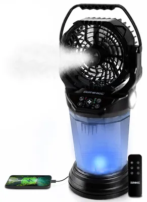 Produktbild von Duronic FM6 Akku Ventilator mit Sprühnebel, Tragbarer Wasserkühler 4 Stufen | 2l Wassertank für 5 Stunden Wasserkühlung, Handventilator mit Fernbedienung, LED Licht und Notsignal, USB C Powerbank