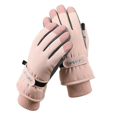 Imagen del producto de Guantes de invierno para mujer AIORBER, con tejido de doble capa, impermeables y resistentes a la abrasión, ideales para esquiar, correr y montar en bicicleta, color rosa