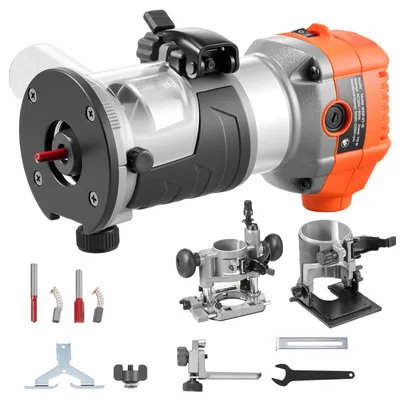 Produktbild von SucceBuy Elektrische Oberfräse, 710 W, variable Drehzahl, Handfräse mit Sanftanlauf, vielseitige Sockeloptionen, Parallelanschlag, ideal für Holzbearbeitung, Trimmen und Heimwerkerprojekte, kabelgebunden