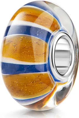 Produktbild von MATERIA by Matthias Wagner Glas Bead Streifen blau orange weiß - Anhänger gestreift mit Glitzer für Beads Armband 509