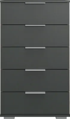 Produktbild von Hochkommode "Easy Plus Kommoden" in graphit mit 5 Schubladen. Abmessungen (BxHxT) 49x102x41 cm