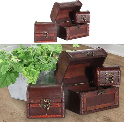 Produktbild von Holztruhe 3er Set Kisten 3 Größen Truhen Dekoboxen Holzkisten Kolonialstil Vintage-Optik