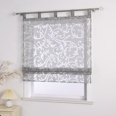 Produktbild von Delien Raffrollo mit Schlaufen Ausbrenner Raffgardinen Schlaufenrollo Modern Küche Gardinen Transparent Grau BxH 140x140 cm