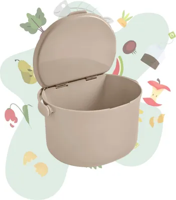 Produktbild von Skaza Daily Biomülleimer Küche 3,3 Liter - mit Deckel und Henkel - Einhändiges Öffnen - Abfalleimer aus Postconsumer-Recyceltem Kunststoff (Cappuccino)