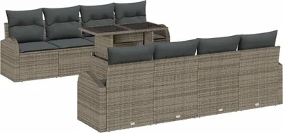 Produktbild von vidaXL Gartensofa-set 9 stk. Grau Poly Rattan