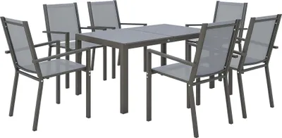 Image de Outsunny Ensemble de salle š€ manger de jardin pour 6 personnes, salon de jardin extšŠrieur, cadres en acier, chaises empilables, dossiers hauts, gris