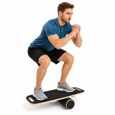 Produktbild von Holz-Balanceboard, Yoga-, Skateboard- und Ski-Core-Training, rutschfestes Fitness-Balanceboard, trainiert Gleichgewicht und Koordination