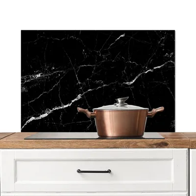 Produktbild von KitchenYeah®  Spritzschutz Küche - Küchenrückwand - Wandschutz für Herd und Spüle - Marmoroptik - Schwarz - Luxus 90x60 - Alu-Dibond (Alternative zum Spritzschutz aus Glas) - Hitzebeständig - Herdspri
