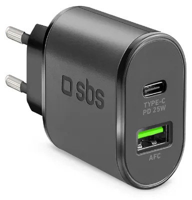Produktbild von SBS Netzteil - 25 Watt - 3 A - PD, Fast Charge - 2 Ausgabeanschlussstellen (24 pin USB-C, USB)