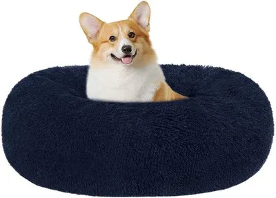 Image de Lit orthopédique pour chien, rond, lavable, 70 cm, bleu marine, tout mignon