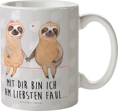 Produktbild von Mr. & Mrs. Panda Pott Faultier Pärchen - Grau Pastell - Geschenk, Trinklernbecher, Verliebt, faul, Faultiere, Kinderbecher, Kindertasse, Plastikbecher, Liebe