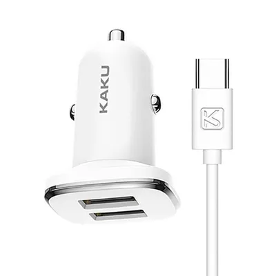Produktbild von Kaku 2.4A 2x USB + Typ-C Ladekabel Dual Port Ladegerät KFZ kompatibel mit Smartphones weiß