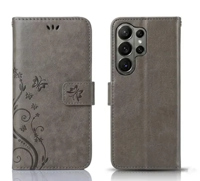 Produktbild von Handy Tasche für Samsung Galaxy S26 Ultra Schutz Hülle Handyhülle mit Blumenmuster Klapp Hülle mit Standfunktion und Kartenfächer Farbe: Grau