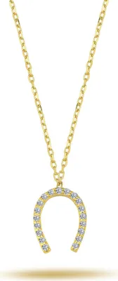 Produktbild von Hufeisen Glücksanhänger Diamanten in Brillant-Schliff Halskette 14 Karat Gelbgold