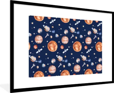 Produktbild von MuchoWow® Gerahmtes Poster Muster - Weltraum - Planeten - Jungen - Mädchen - Kinder - Kinder 90x60 cm - Poster mit Schwarzem Bilderrahmen Wandposter Rahmen Foto Bilder - Wanddekoration - Fotos