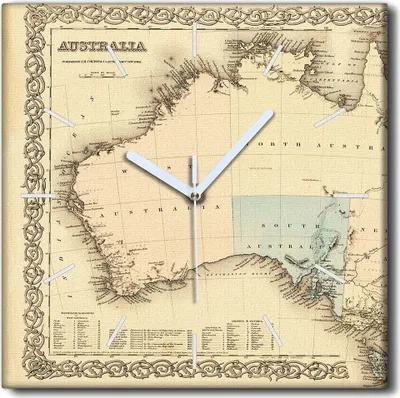 Produktbild von Coloray Uhr auf Leinwand 30x30 cm Wand Uhr Dekoration Wohnzimmer Segeltuch weiße Zeiger -Karte Australien Vintage.