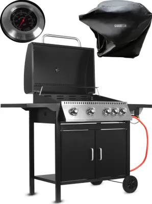 Obrázek produktu pro Plynový gril MalTec 4+1 hořák s krytem | zahradní gril Grilovací vozík | teploměr | 14,5 kW | 2 boční police | 2 kolečka