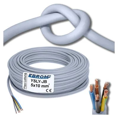 Produktbild von 10 Meter flexibles YSLY-JB 5x10 mm² hochflexibles Verlegekabel grau, 5-adrig: braun, blau, grün/gelb, grau + schwarz - u.a. für Wandladestation, E-Auto Ladebox Anschluss zur Ladestation, 5x10 mm2