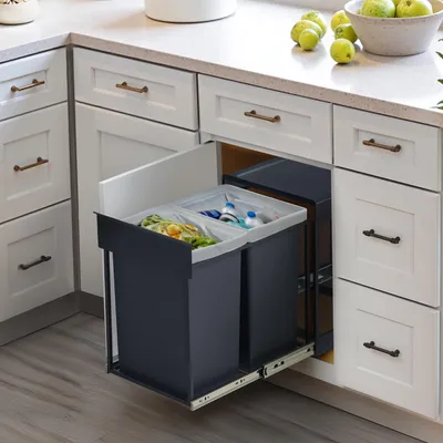 Produktbild von SONGMICS Mülleimer küche, Mülltrennsystem für Unterschrank, 2 x 20 L, Abfalleimer 2 Fächer, ausziehbar, Stahlrahmen, ABS-Deckel, grau