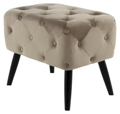 Image de Pouf rembourré Piano en velours taupe avec pieds noirs