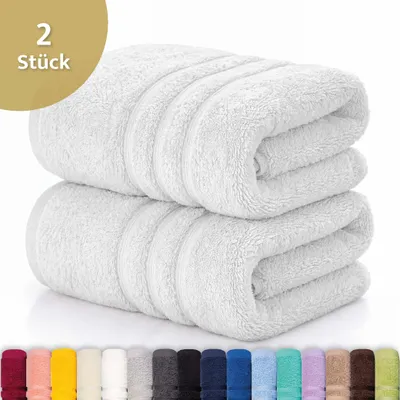 Produktbild von Lavea® 2er Set Duschtuch 70x140 cm, 100% Baumwolle – Weiches Frottee Duschtuch, Badetücher Set für Badezimmer, Frottierserie Elena - Weiß