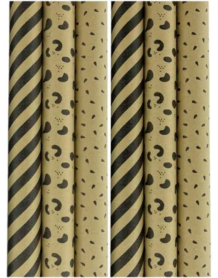 Zdjęcie produktu dla BROWN PEARL Papier do pakowania prezentów ze złotym wzorem – 70 cm x 2 metry – 6 rolek