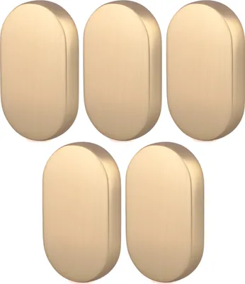 Produktbild von Natural Goods Berlin Möbelgriffe rund OVAL, 16mm Lochabstand, Schrankknöpfe passend für 15-22mm Türstärken, Griffe für Küchenschränke, Kommoden, Sideboard etc., Gold (gebürstet), 5 Stück