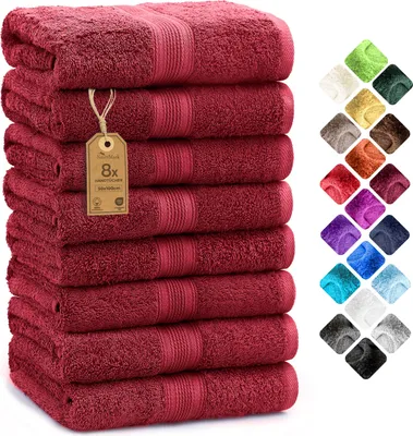 Produktbild von Frottier Handtücher 8er Pack 50x100cm, 100% Baumwolle, Bordeaux rot