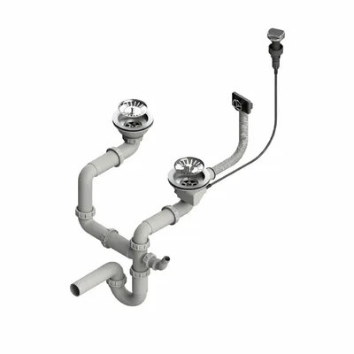 Produktbild von QLS Automatischer Siphon 3 1/2 Zoll Ablauf für Doppelbecken Edelstahl & PVC 11432