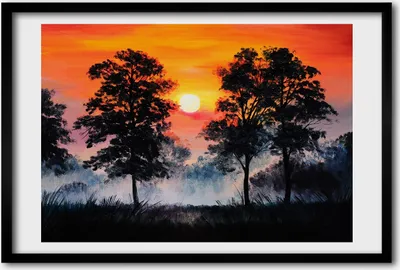 Produktbild von Bild 60x40 MDF-Rahmen, Wandkunst Sonnenuntergang Wald